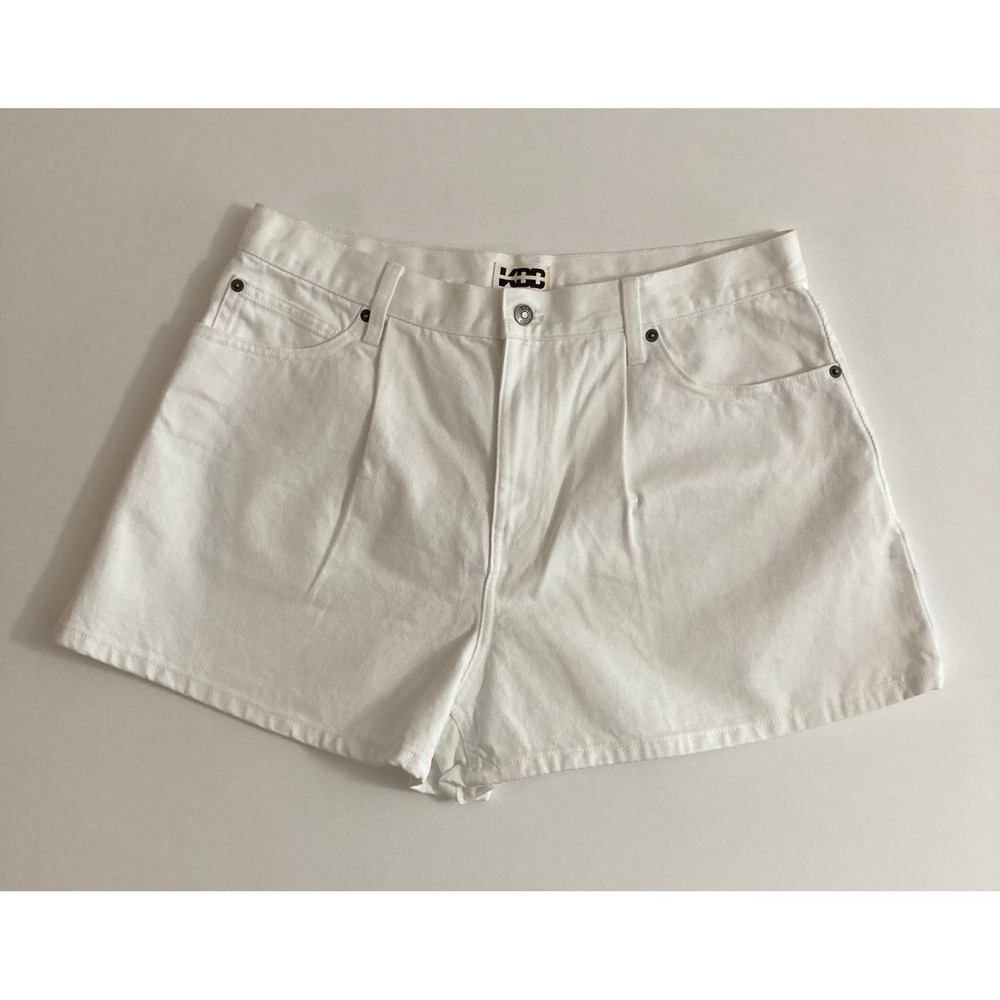KBB by Kahlana Womens White High Waisted Pleated Denim Shorts, Size 12, NWT